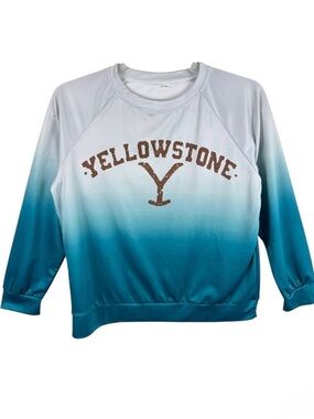 Yellowstone‎ Graphic Blue Ombre Lightweight Crew Neck Pullover Sweatshirt Sz 2XL